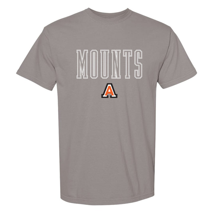 Antietam Mountaineers Outline Mounts comfort colors t-shirt in Grey: outlined MOUNTS lettering over the Antietam A