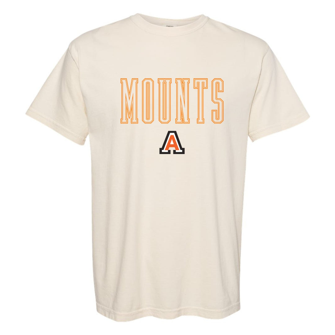 Antietam Mountaineers Outline Mounts comfort colors t-shirt in Ivory: outlined MOUNTS lettering over the Antietam A