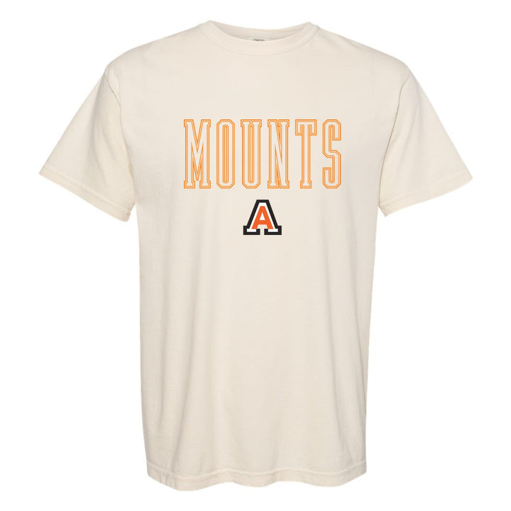 Antietam Mountaineers Outline Mounts comfort colors t-shirt in Ivory: outlined MOUNTS lettering over the Antietam A