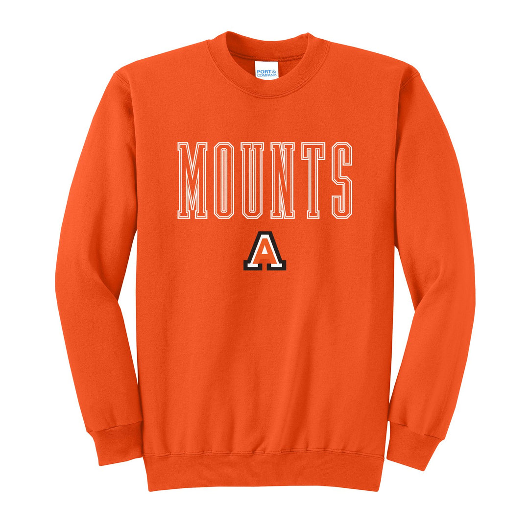Antietam Mountaineers Outline Mounts crewneck sweatshirt in Orange: outlined MOUNTS lettering over the Antietam A