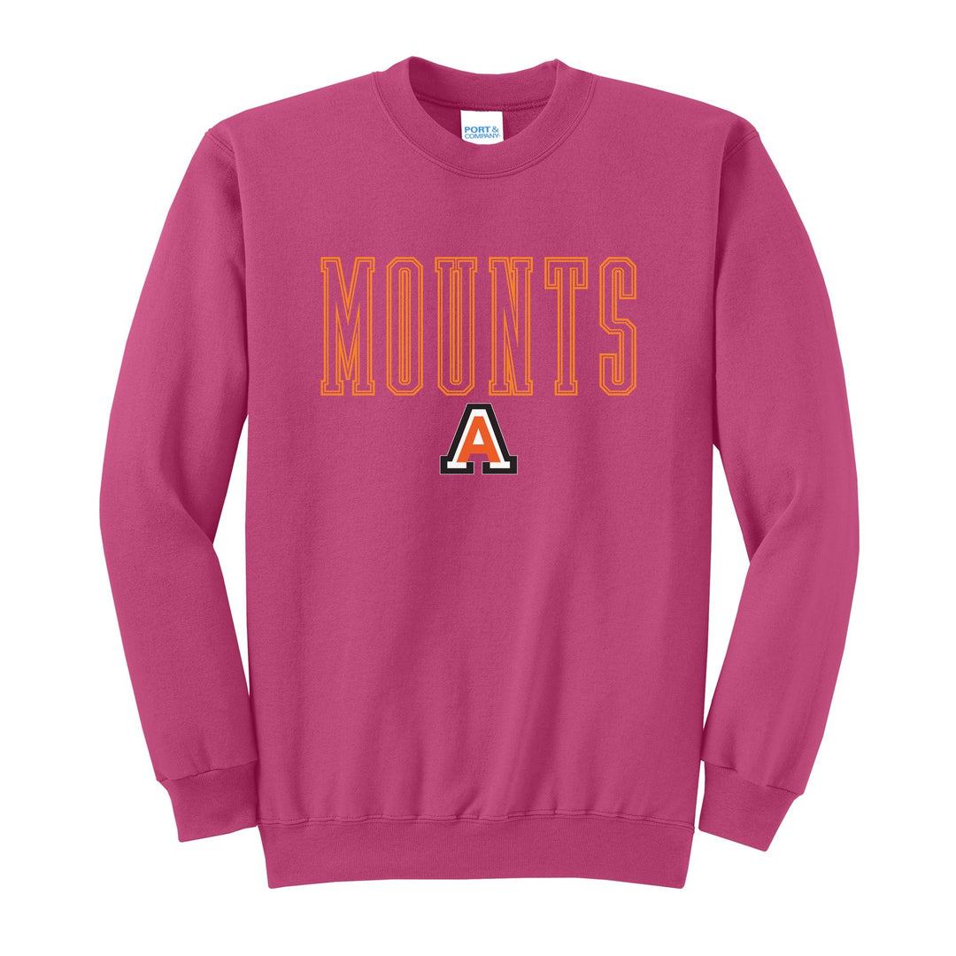 Antietam Mountaineers Outline Mounts crewneck sweatshirt in Sangria: outlined MOUNTS lettering over the Antietam A
