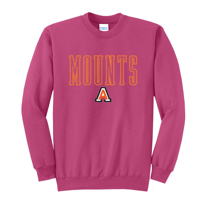 Antietam Mountaineers Outline Mounts crewneck sweatshirt in Sangria: outlined MOUNTS lettering over the Antietam A