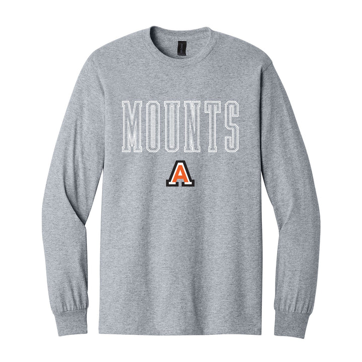 Antietam Mountaineers Outline Mounts long sleeve t-shirt in Sport Grey: outlined MOUNTS lettering over the Antietam A
