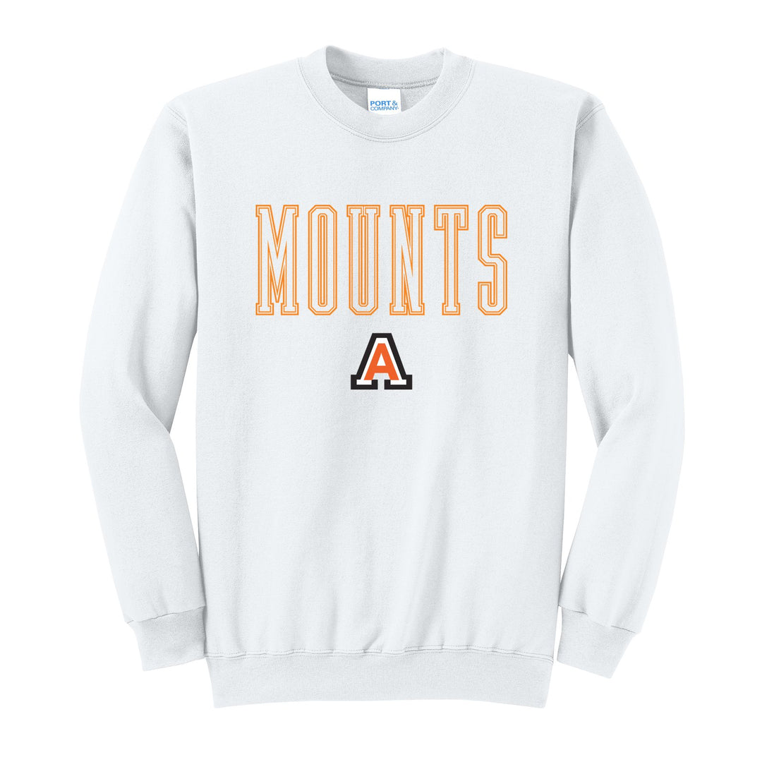 Antietam Mountaineers Outline Mounts crewneck sweatshirt in White: outlined MOUNTS lettering over the Antietam A