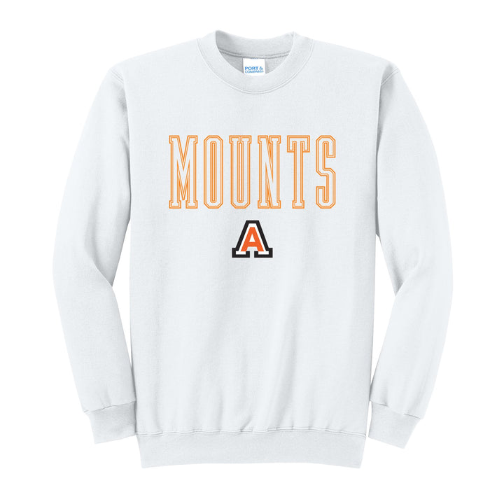 Antietam Mountaineers Outline Mounts crewneck sweatshirt in White: outlined MOUNTS lettering over the Antietam A
