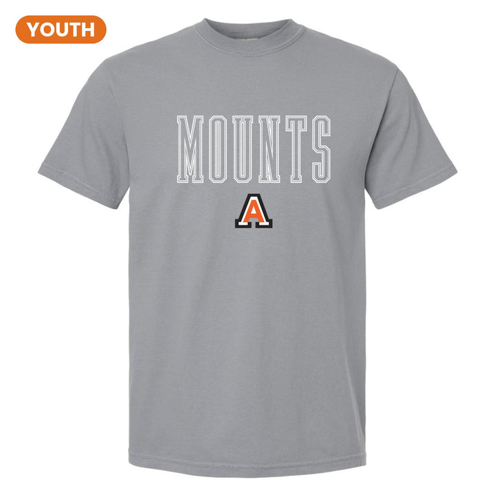 Antietam Mountaineers Outline Mounts youth comfort colors t-shirt in Granite: outlined MOUNTS lettering over the Antietam A