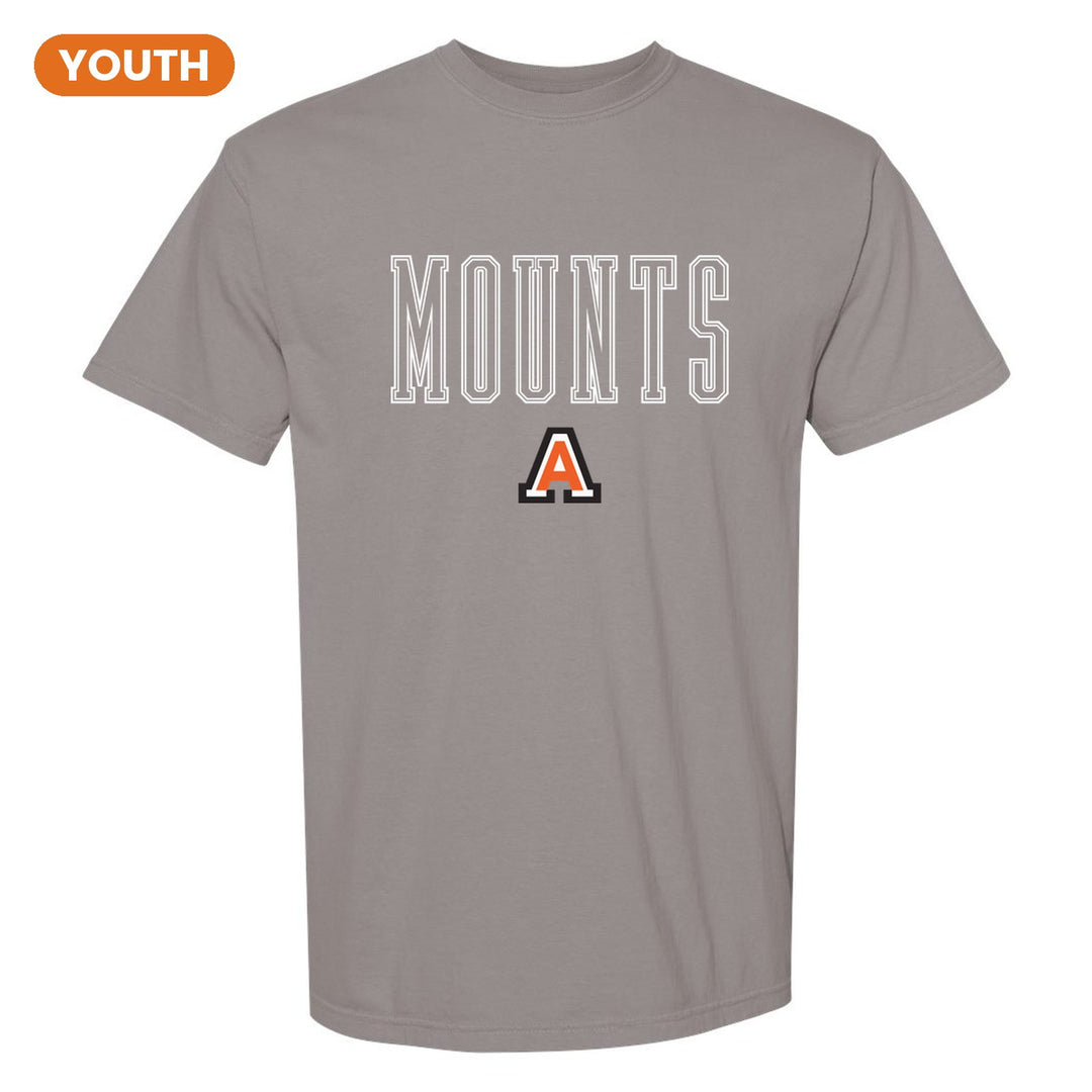 Antietam Mountaineers Outline Mounts youth comfort colors t-shirt in Grey: outlined MOUNTS lettering over the Antietam A