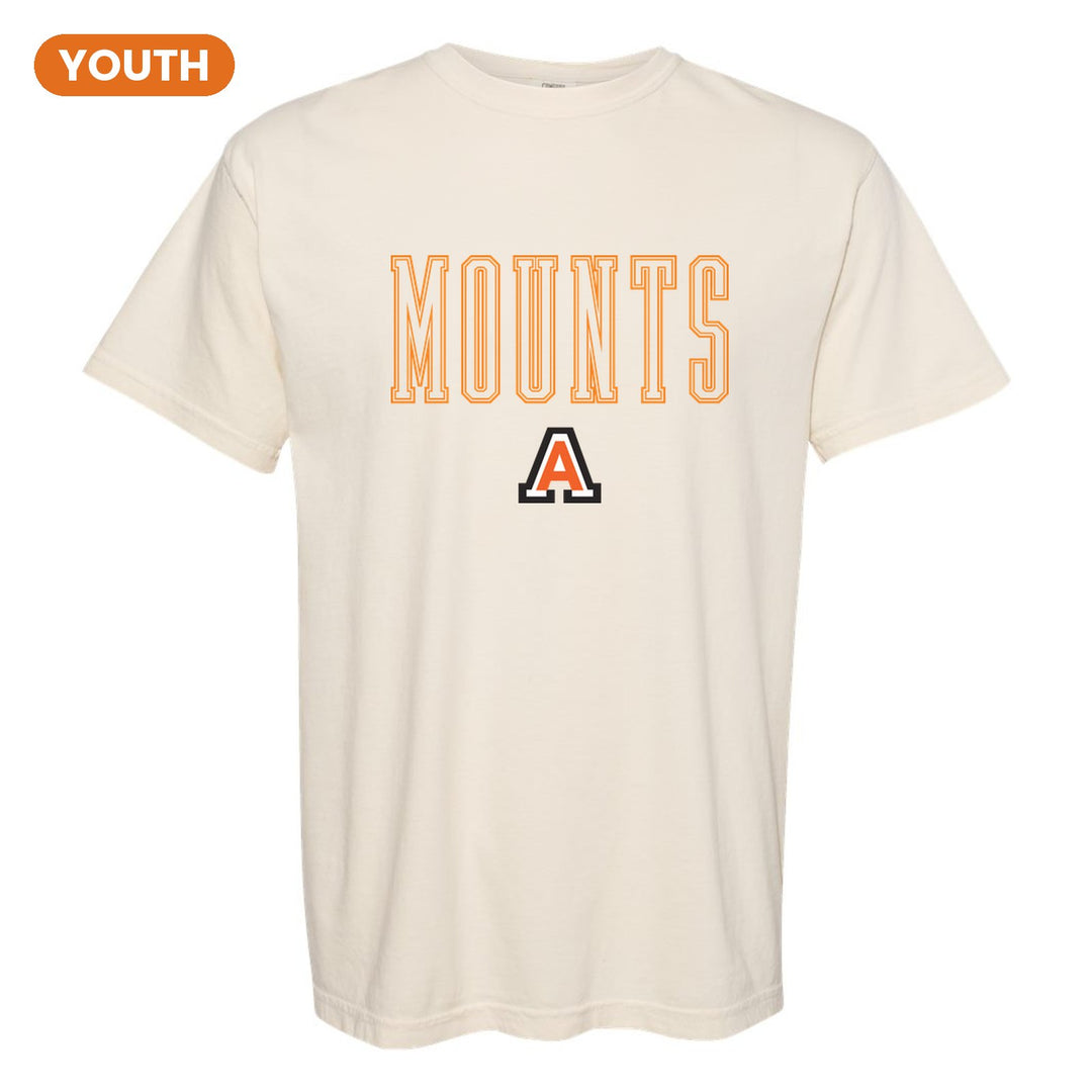 Antietam Mountaineers Outline Mounts youth comfort colors t-shirt in Ivory: outlined MOUNTS lettering over the Antietam A