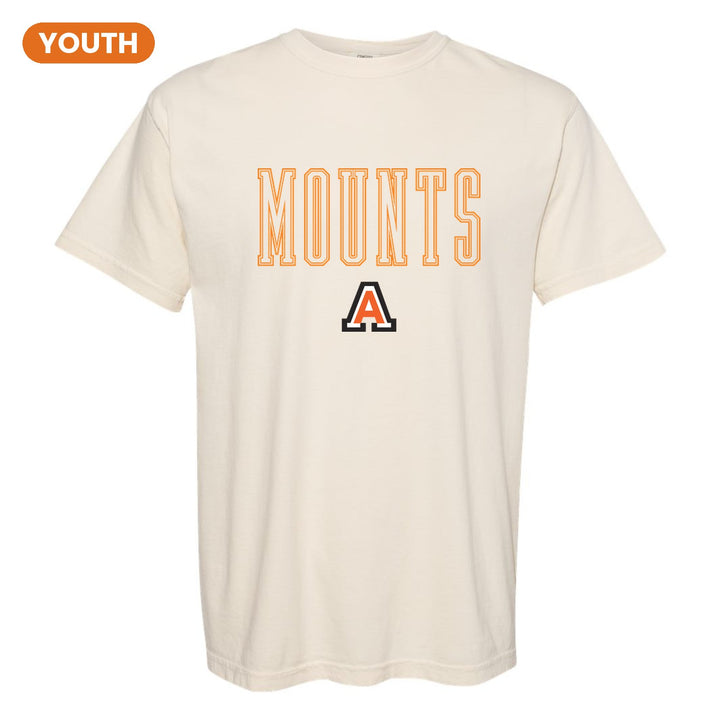 Antietam Mountaineers Outline Mounts youth comfort colors t-shirt in Ivory: outlined MOUNTS lettering over the Antietam A