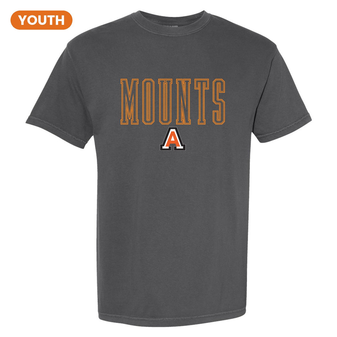 Antietam Mountaineers Outline Mounts youth comfort colors t-shirt in Pepper: outlined MOUNTS lettering over the Antietam A