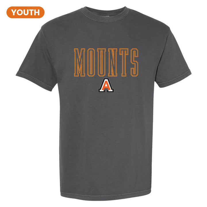 Antietam Mountaineers Outline Mounts youth comfort colors t-shirt in Pepper: outlined MOUNTS lettering over the Antietam A