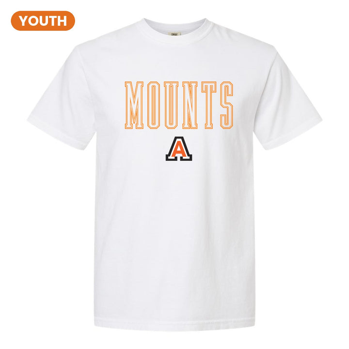 Antietam Mountaineers Outline Mounts youth comfort colors t-shirt in White: outlined MOUNTS lettering over the Antietam A