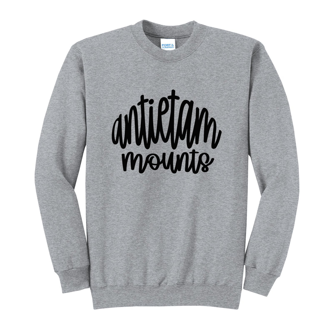 Antietam Mountaineers Hand-Lettered Script crewneck sweatshirt in Athletic Heather: antietam mounts in big hand-lettered script