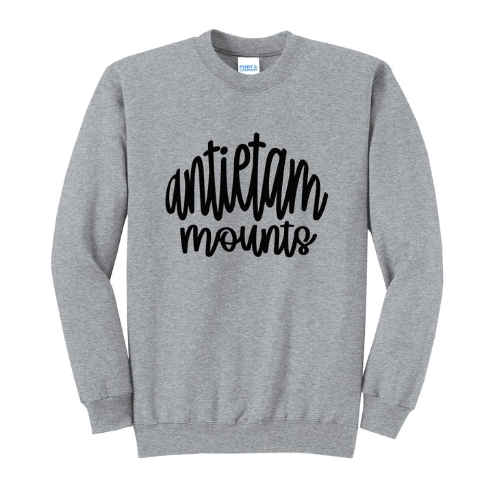 Antietam Mountaineers Hand-Lettered Script crewneck sweatshirt in Athletic Heather: antietam mounts in big hand-lettered script