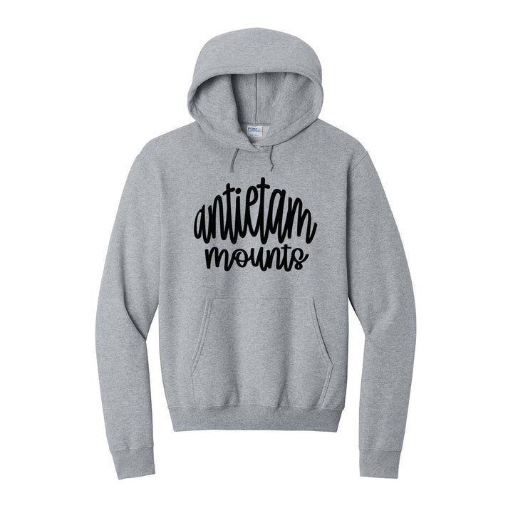 Antietam Mountaineers Hand-Lettered Script hoodie in Athletic Heather: antietam mounts in big hand-lettered script