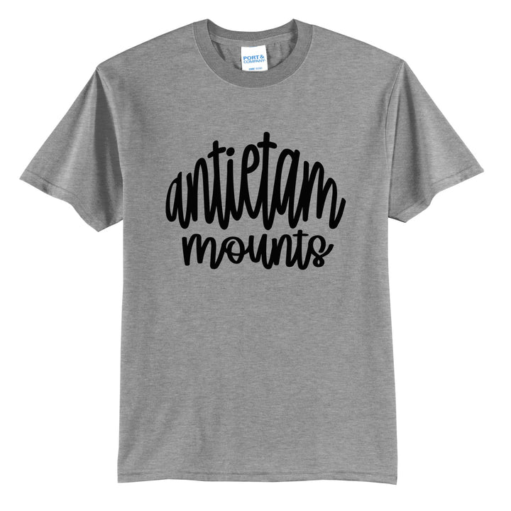 Antietam Mountaineers Hand-Lettered Script t-shirt in Athletic Heather: antietam mounts in big hand-lettered script