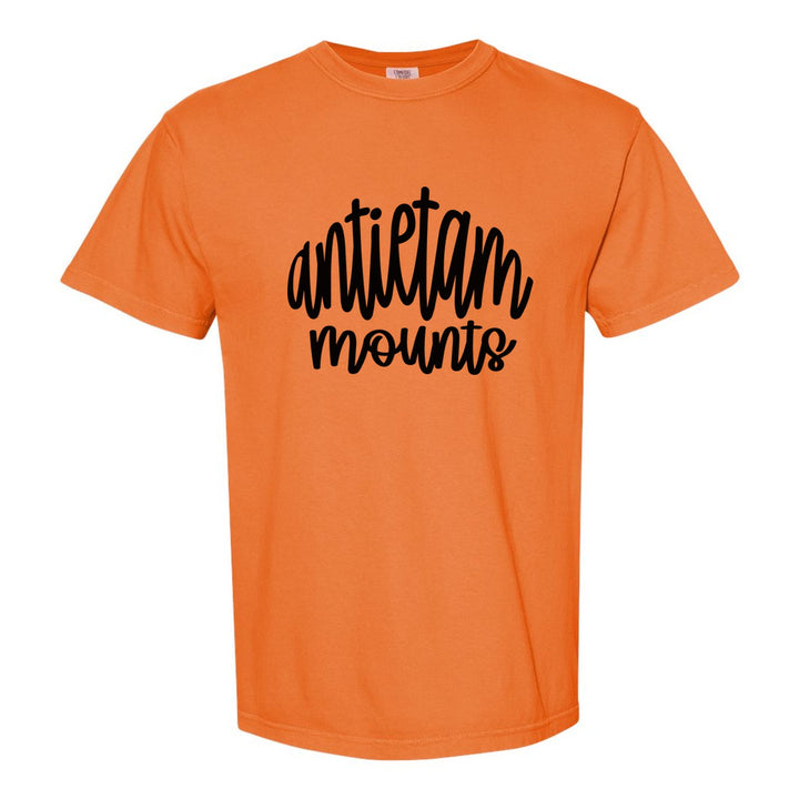 Antietam Mountaineers Hand-Lettered Script comfort colors t-shirt in Burnt Orange: antietam mounts in big hand-lettered script