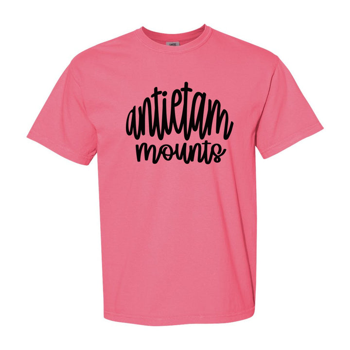 Antietam Mountaineers Hand-Lettered Script comfort colors t-shirt in Crunchberry: antietam mounts in big hand-lettered script