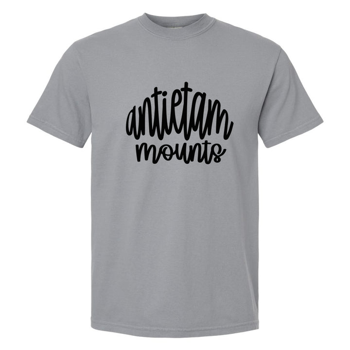Antietam Mountaineers Hand-Lettered Script comfort colors t-shirt in Granite: antietam mounts in big hand-lettered script