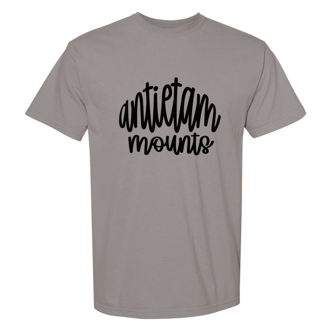 Antietam Mountaineers Hand-Lettered Script comfort colors t-shirt in Grey: antietam mounts in big hand-lettered script