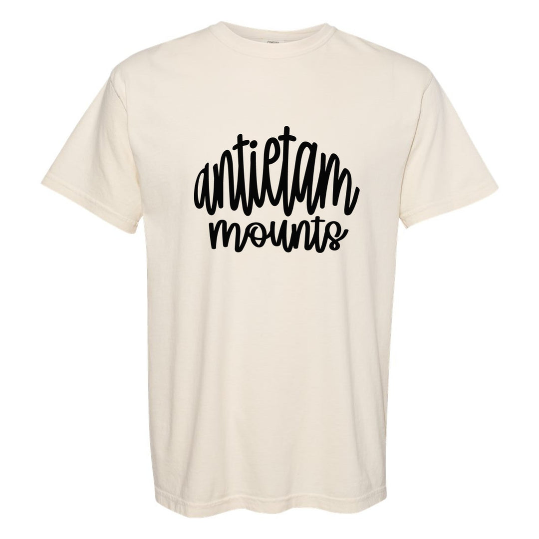 Antietam Mountaineers Hand-Lettered Script comfort colors t-shirt in Ivory: antietam mounts in big hand-lettered script