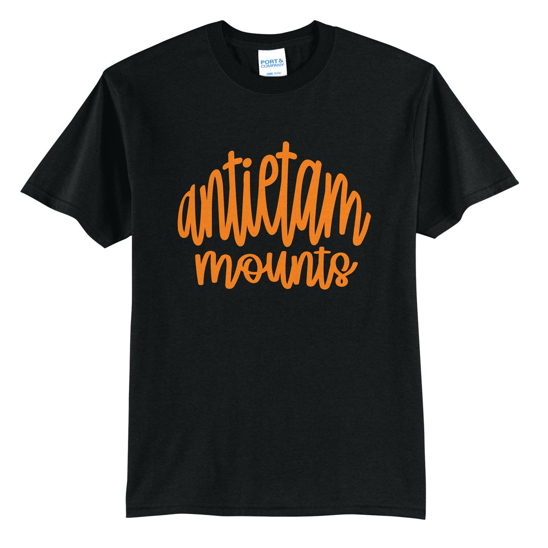 Antietam Mountaineers Hand-Lettered Script t-shirt in Jet Black: antietam mounts in big hand-lettered script