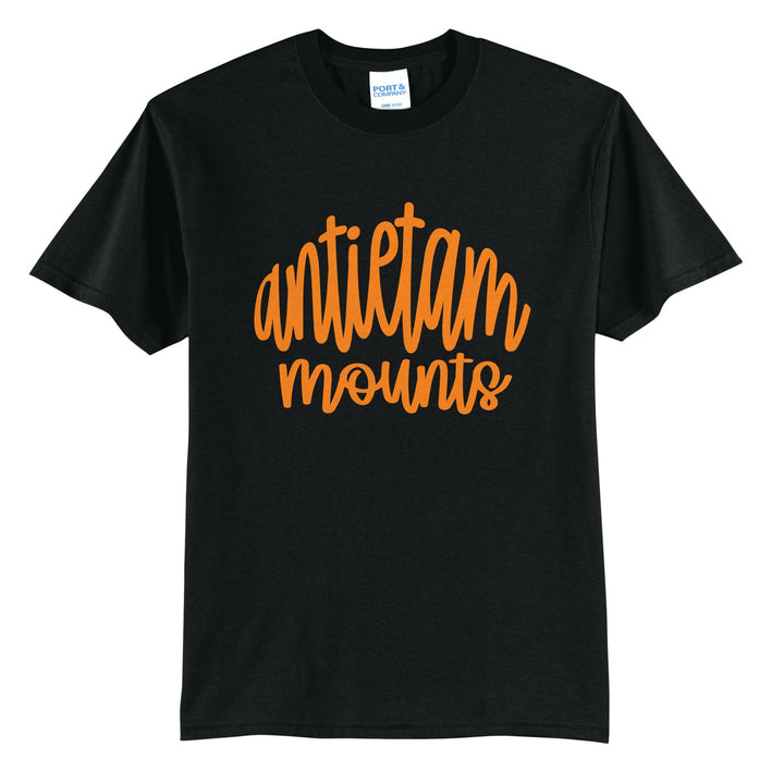Antietam Mountaineers Hand-Lettered Script t-shirt in Jet Black: antietam mounts in big hand-lettered script