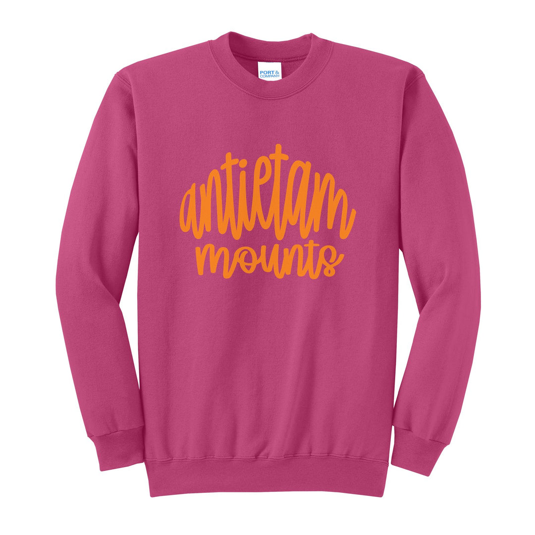 Antietam Mountaineers Hand-Lettered Script crewneck sweatshirt in Sangria: antietam mounts in big hand-lettered script
