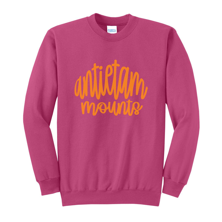 Antietam Mountaineers Hand-Lettered Script crewneck sweatshirt in Sangria: antietam mounts in big hand-lettered script