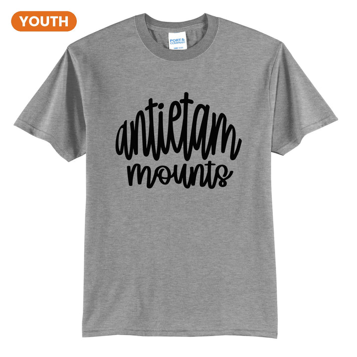 Antietam Mountaineers Hand-Lettered Script youth t-shirt in Athletic Heather: antietam mounts in big hand-lettered script