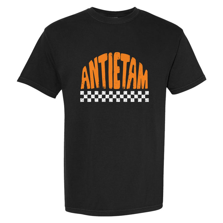 Antietam Mountaineers Checkered comfort colors t-shirt in Black: distressed ANTIETAM lettering over a checkerboard band