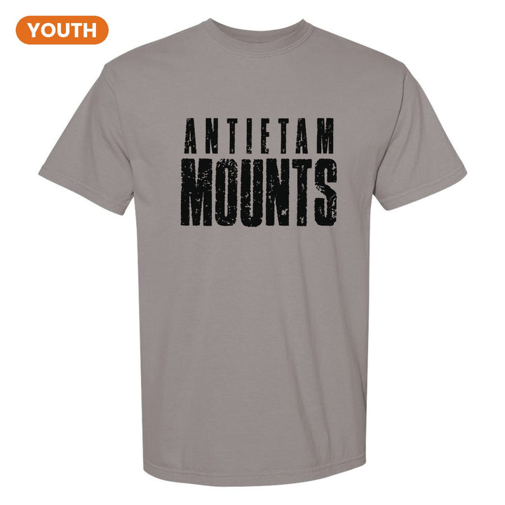 Antietam Mountaineers Distressed Block youth comfort colors t-shirt in Grey: ANTIETAM over tall, distressed MOUNTS lettering