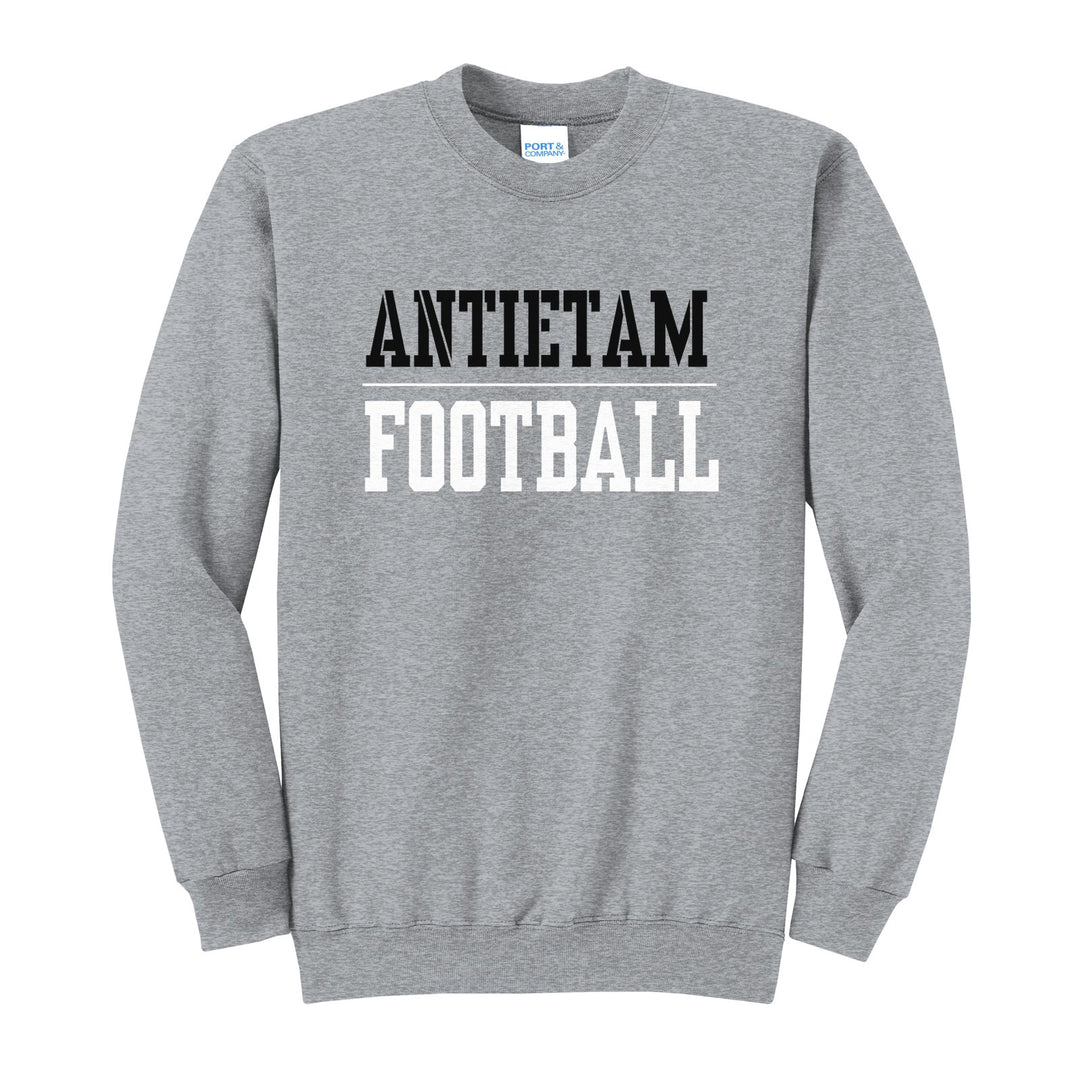 Antietam Mountaineers Sport or Activity crewneck sweatshirt in Athletic Heather: ANTIETAM over a thin rule and FOOTBALL (your sport or activity) in block letters