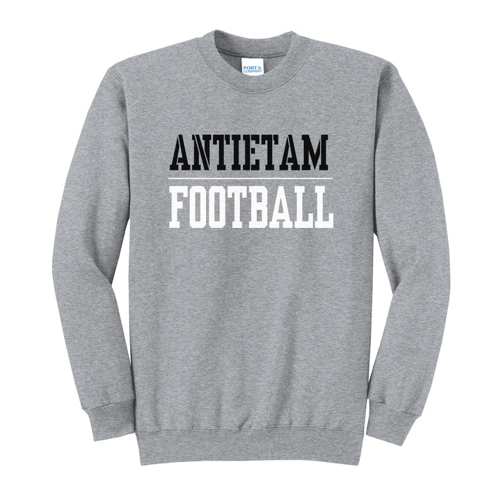 Antietam Mountaineers Sport or Activity crewneck sweatshirt in Athletic Heather: ANTIETAM over a thin rule and FOOTBALL (your sport or activity) in block letters