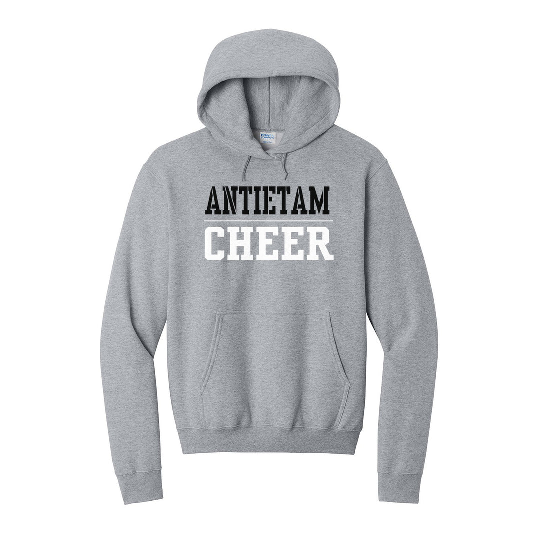 Antietam Mountaineers Sport or Activity hoodie in Athletic Heather: ANTIETAM over a thin rule and CHEER (your sport or activity) in block letters