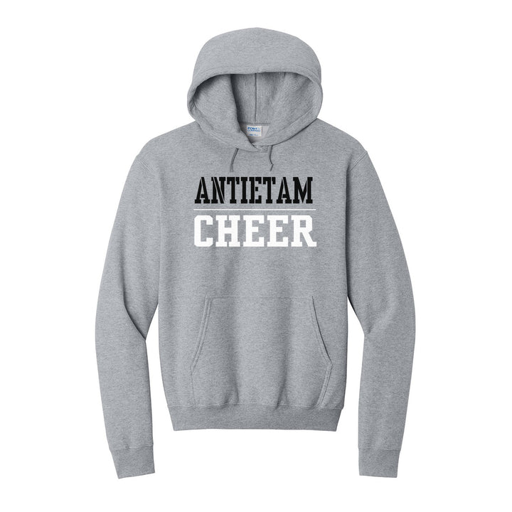 Antietam Mountaineers Sport or Activity hoodie in Athletic Heather: ANTIETAM over a thin rule and CHEER (your sport or activity) in block letters