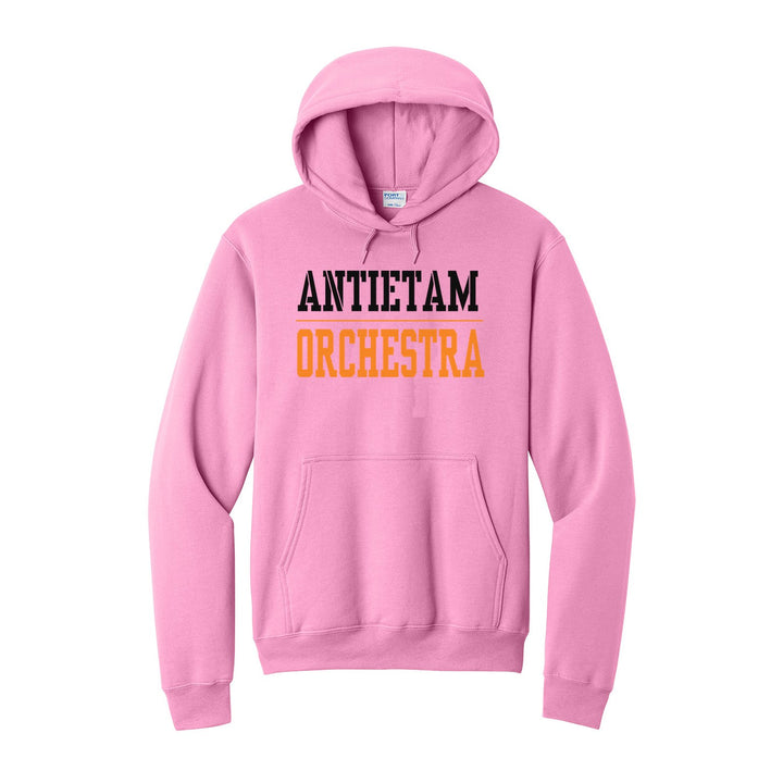 Antietam Mountaineers Sport or Activity hoodie in Candy Pink: ANTIETAM over a thin rule and ORCHESTRA (your sport or activity) in block letters