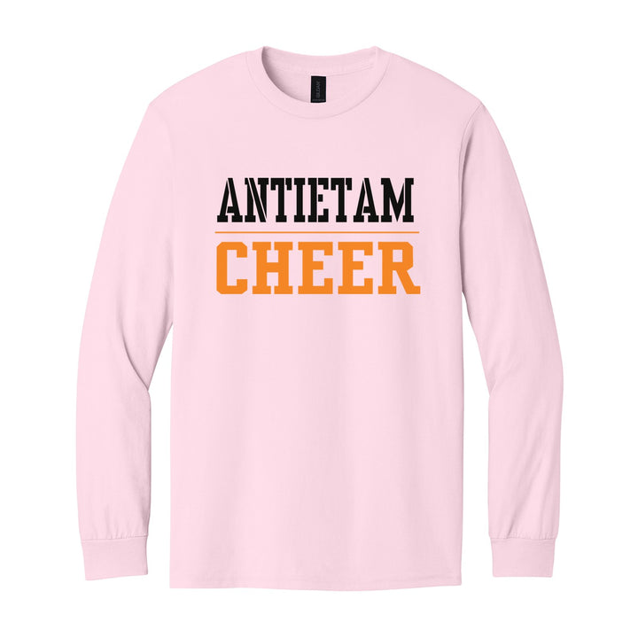 Antietam Mountaineers Sport or Activity long sleeve t-shirt in Light Pink: ANTIETAM over a thin rule and CHEER (your sport or activity) in block letters