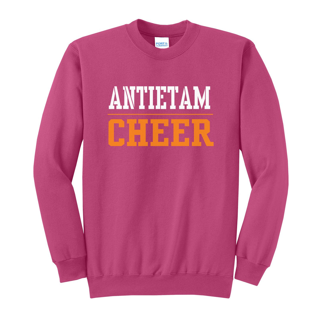 Antietam Mountaineers Sport or Activity crewneck sweatshirt in Sangria: ANTIETAM over a thin rule and CHEER (your sport or activity) in block letters
