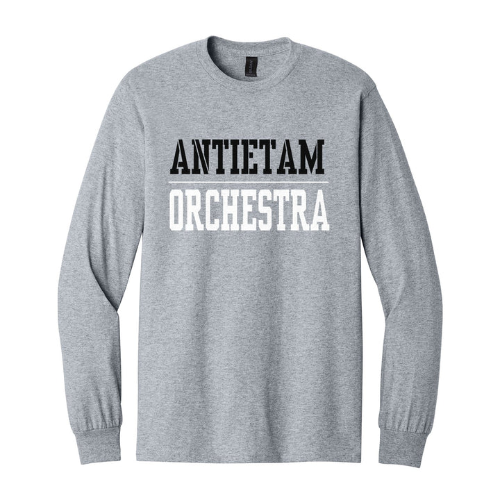 Antietam Mountaineers Sport or Activity long sleeve t-shirt in Sport Grey: ANTIETAM over a thin rule and ORCHESTRA (your sport or activity) in block letters