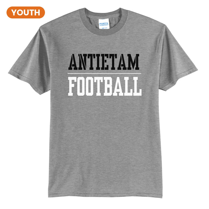 Antietam Mountaineers Sport or Activity youth t-shirt in Athletic Heather: ANTIETAM over a thin rule and FOOTBALL (your sport or activity) in block letters