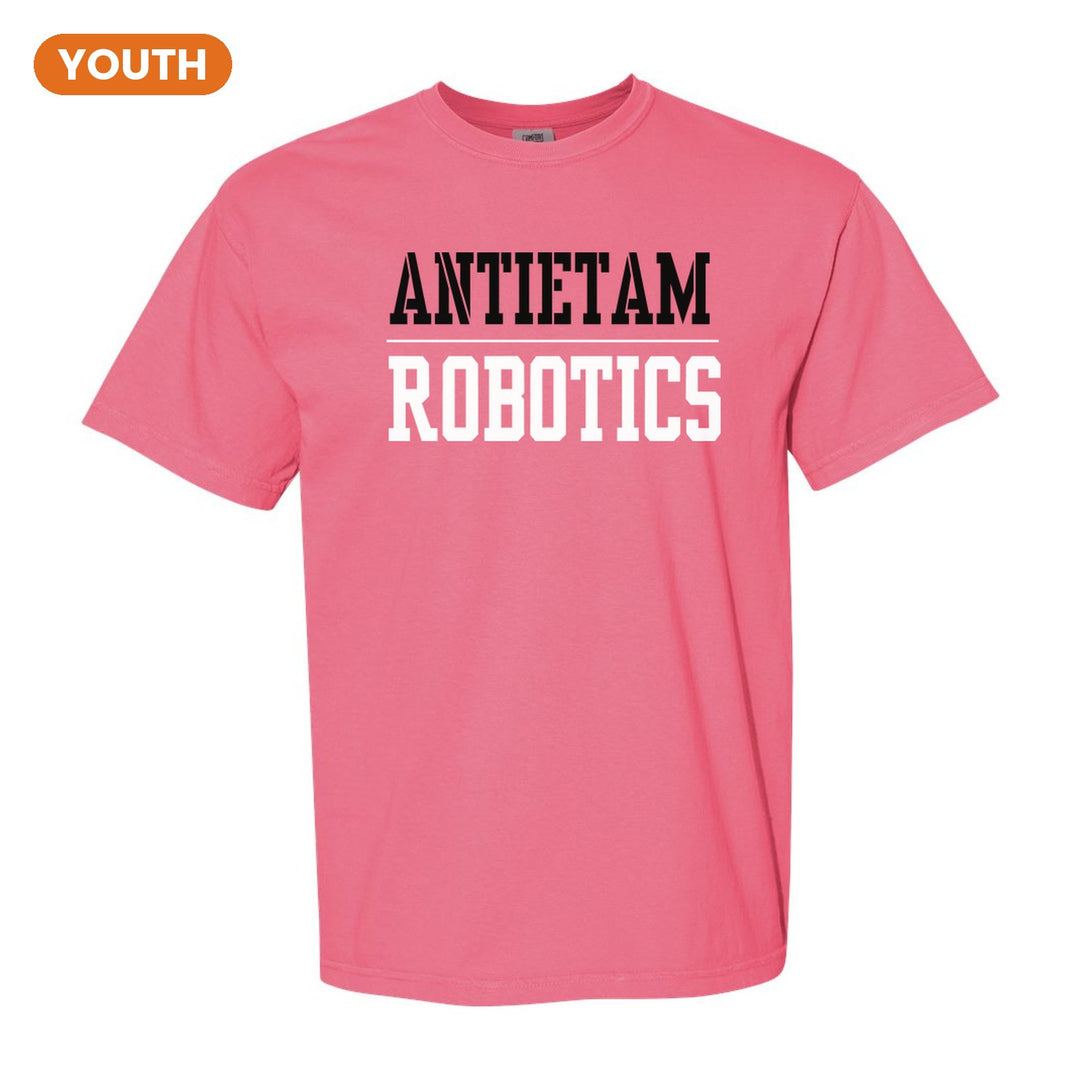 Antietam Mountaineers Sport or Activity youth comfort colors t-shirt in Crunchberry: ANTIETAM over a thin rule and ROBOTICS (your sport or activity) in block letters