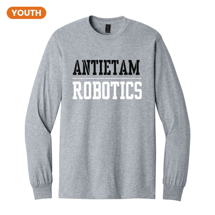 Antietam Mountaineers Sport or Activity youth long sleeve t-shirt in Sport Grey: ANTIETAM over a thin rule and ROBOTICS (your sport or activity) in block letters