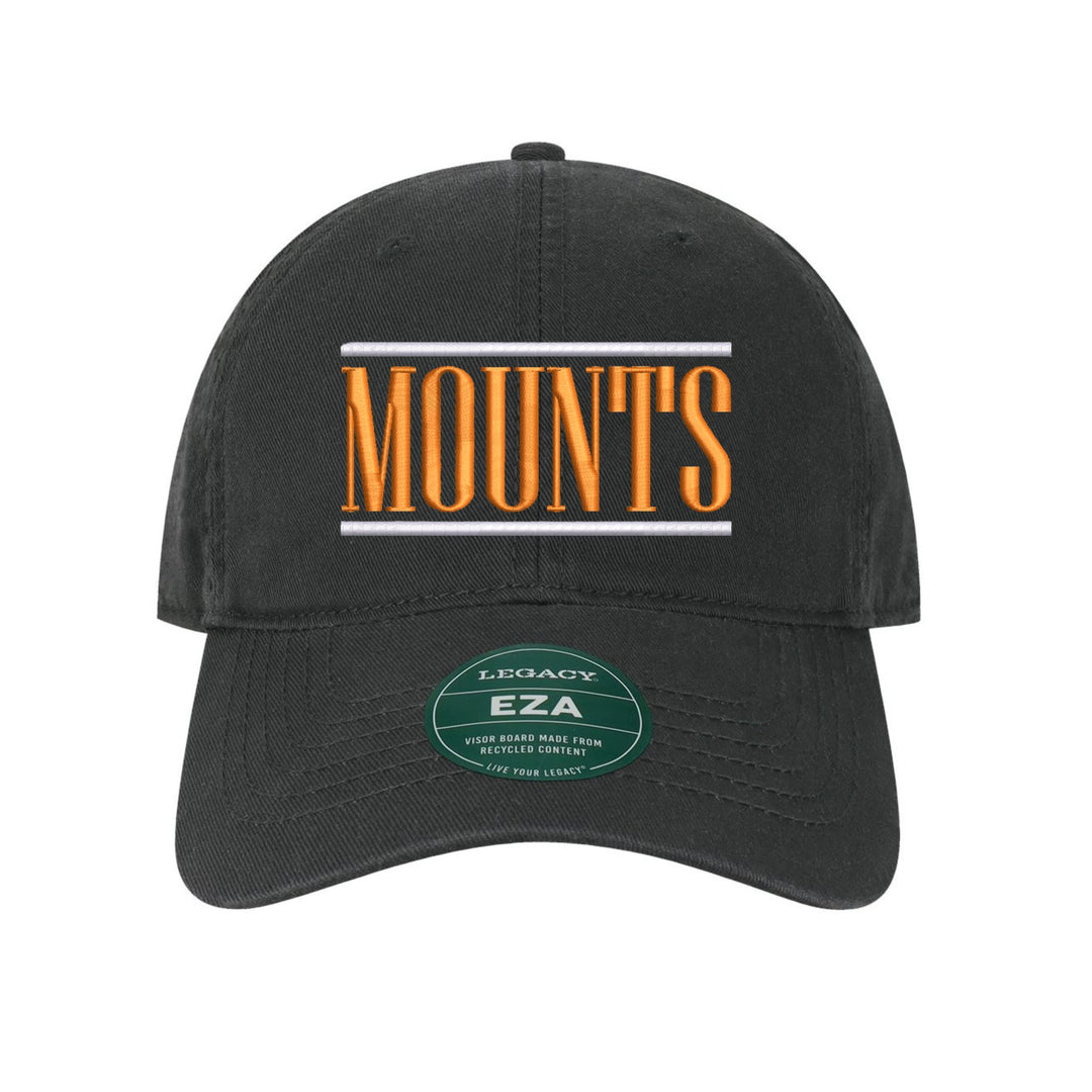Antietam Mountaineers Varsity Bars embroidered dad cap, white and orange stitching on a black cap