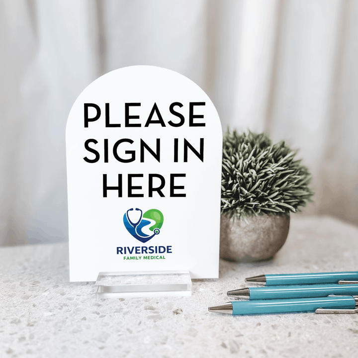 Custom Sign In Here Acrylic Sign | Business Check In Sign with Logo