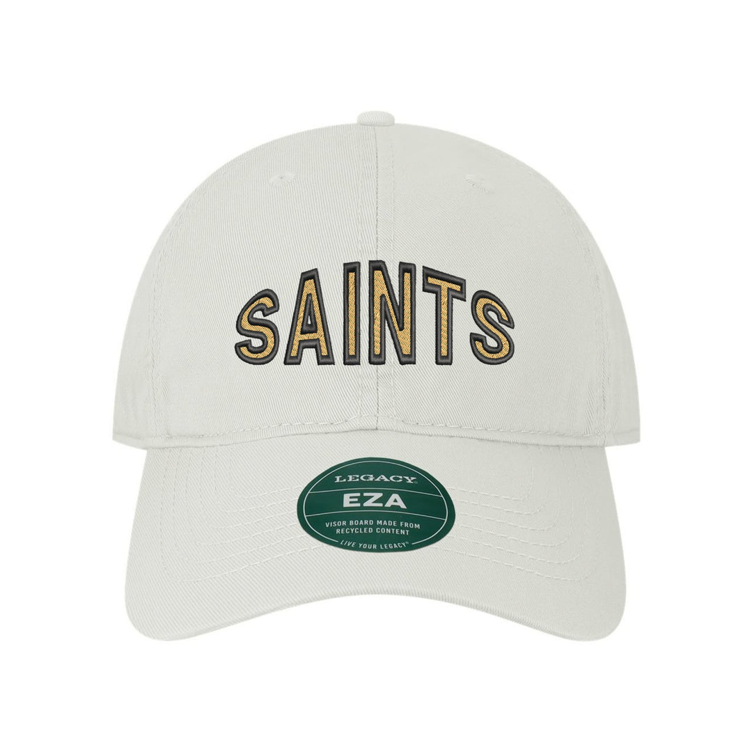 Berks Catholic Saints Mascot Arch embroidered dad cap, black and gold stitching on a white cap