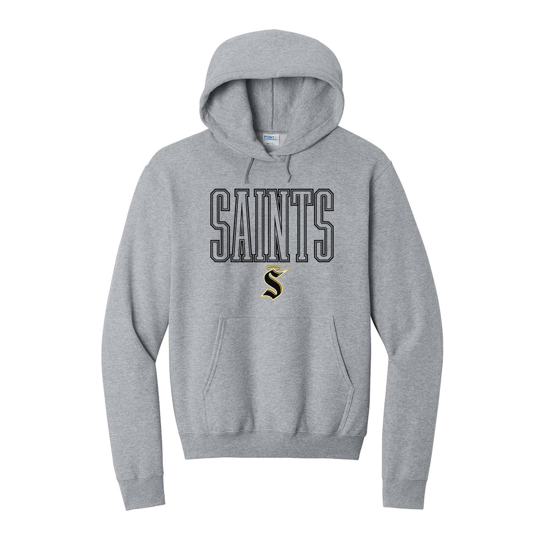 Berks Catholic Saints Outline Saints hoodie in Athletic Heather: outlined SAINTS lettering over the halo S