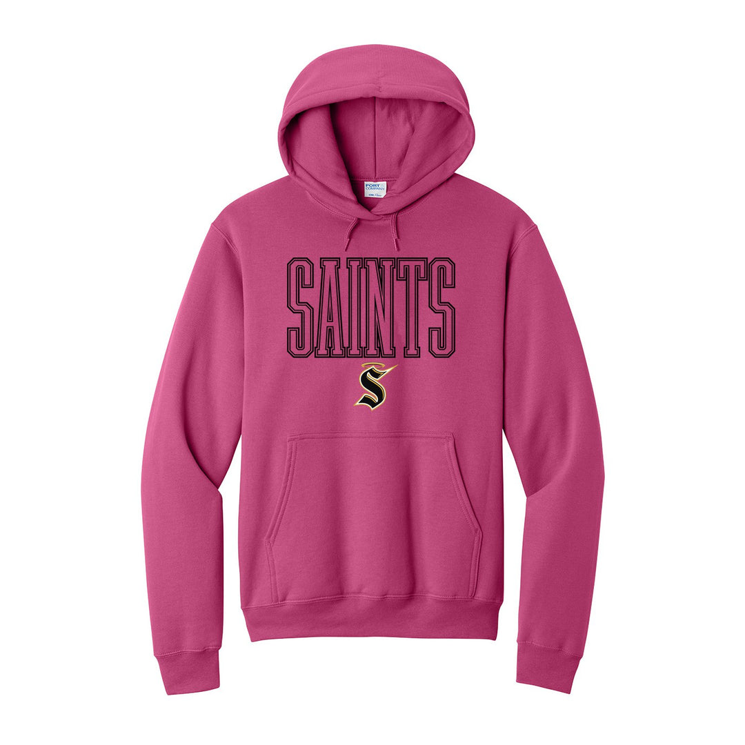 Berks Catholic Saints Outline Saints hoodie in Sangria: outlined SAINTS lettering over the halo S