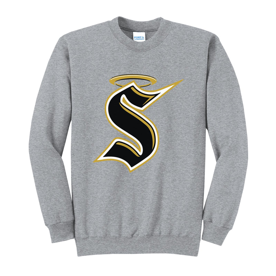 Berks Catholic Saints Halo S crewneck sweatshirt in Athletic Heather: the big halo S monogram