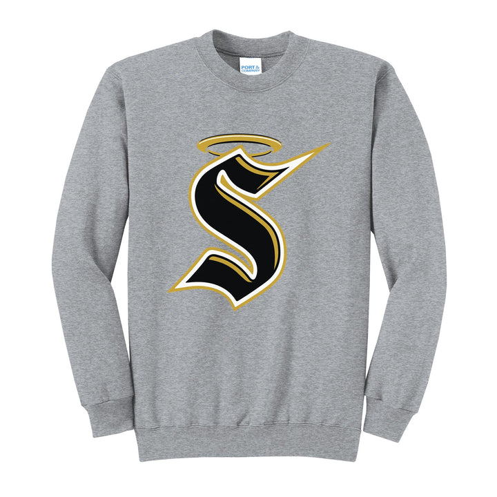 Berks Catholic Saints Halo S crewneck sweatshirt in Athletic Heather: the big halo S monogram